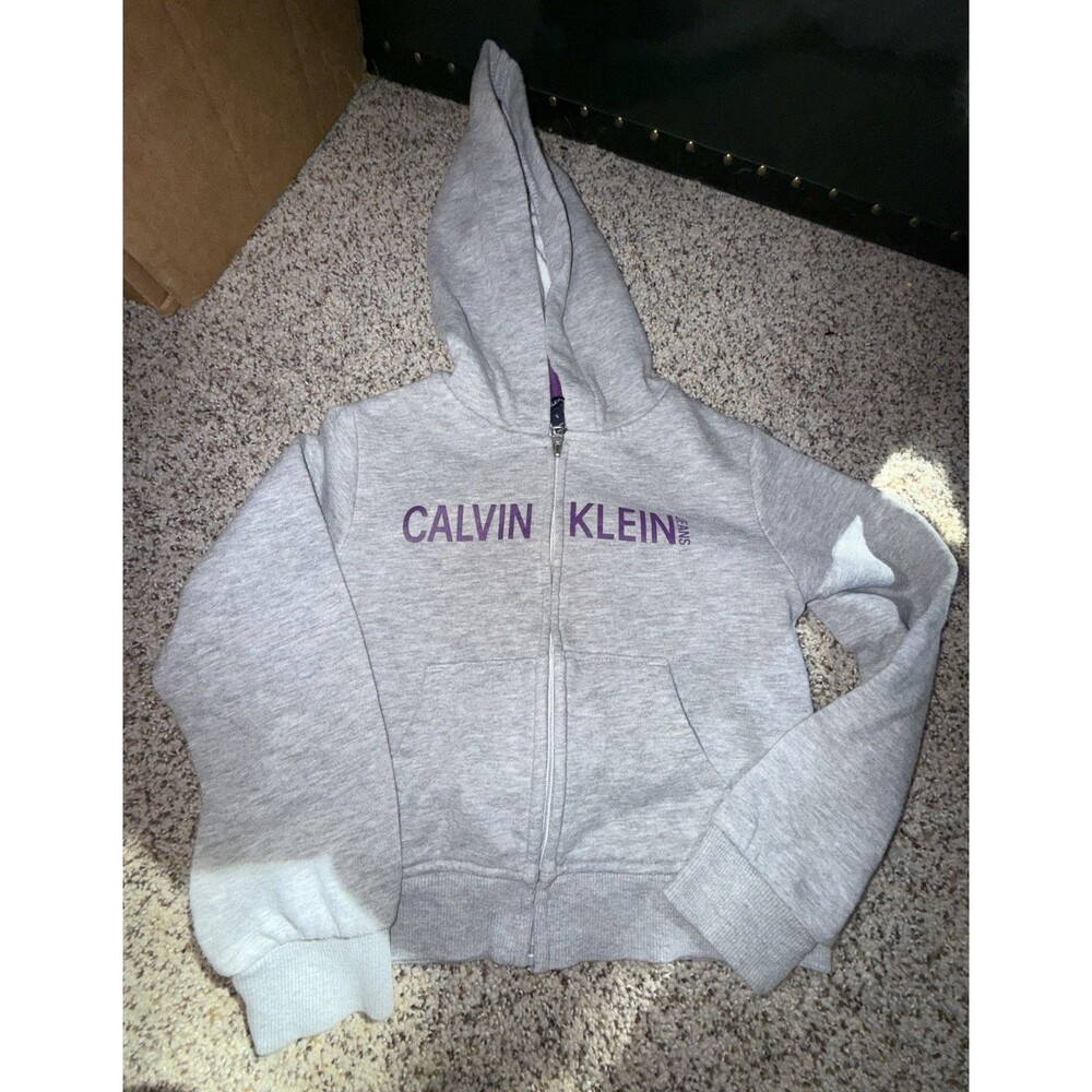 Calvin Klein Jeans Full Zip Hoodie Fall Jacket for Girls, Size 6 Gray Purple